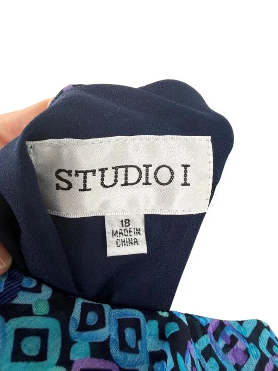 STUDIO I PURPLE & BLUE GEOMETRIC PRINT FLOWY SKIRT - 18 - Picture 4 of 5